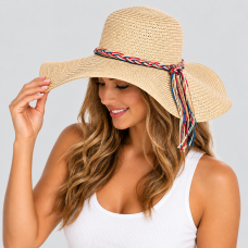 Wide-Brim Straw Sun Hat for Women by Bonprix, Beige