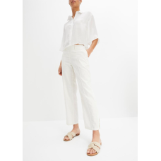 Straight 7/8 linen trousers for woman, Bodyflirt, Beige