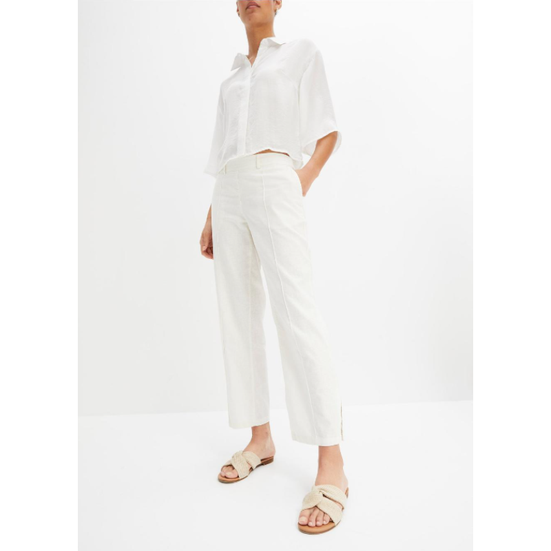 Straight 7/8 linen trousers for woman, size 48