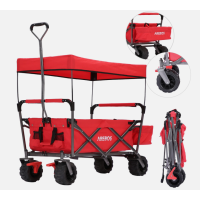 Handcart, transport cart, foldable, with telescopic pole, red, Arebos