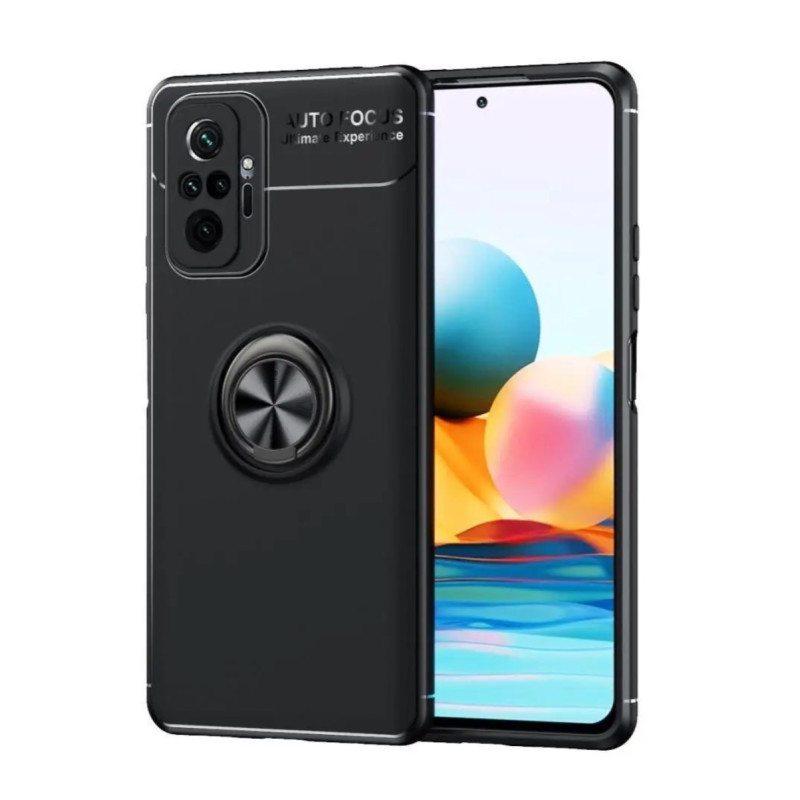 Telefona aizsarg maciņš, vāciņš case Xiaomi Redmi Note 10 Pro 4G, melns, magnētisks, ar gredzenu