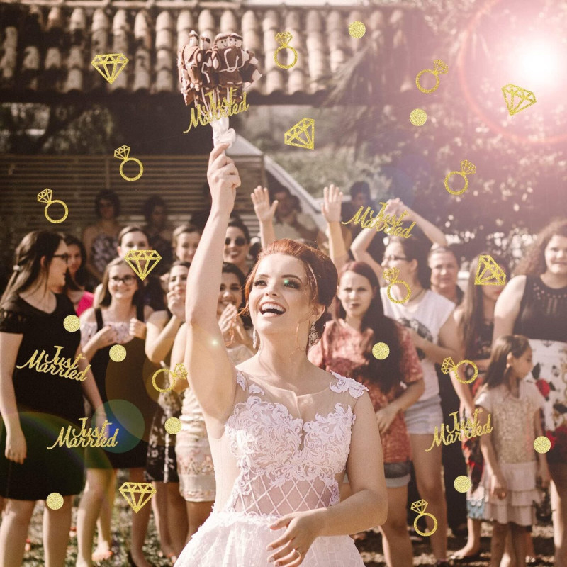 300 gab zelta kāzu galda konfeti, ballīšū dekorācijas tikko precēti, Just Married, foto rekvizīti