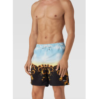 Review swim shorts with sunflowers
