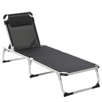 Sun lounger, folding garden, camping lounge chair with cushion, lounger 120 kg, black Outsunny