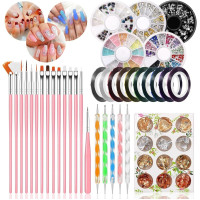 47 pcs Nail design art set, manicure, pedicure set, brushes, pen, crystals, decorative tape, stickers