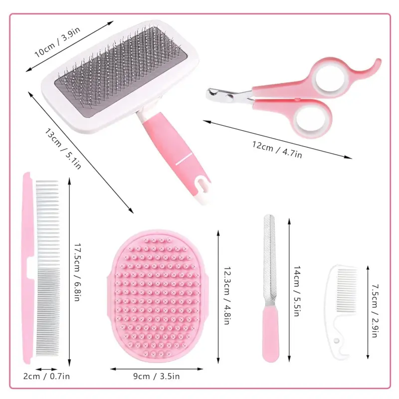Pet grooming set 6pcs - 3x comb, bath glove, file, nail clippers