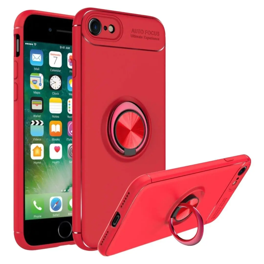Suojaava puhelinkotelo Apple iPhone 7G:lle, punainen, magneettinen ja renkaalla